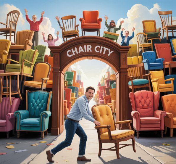 Man pulling up a chair in the Chair City