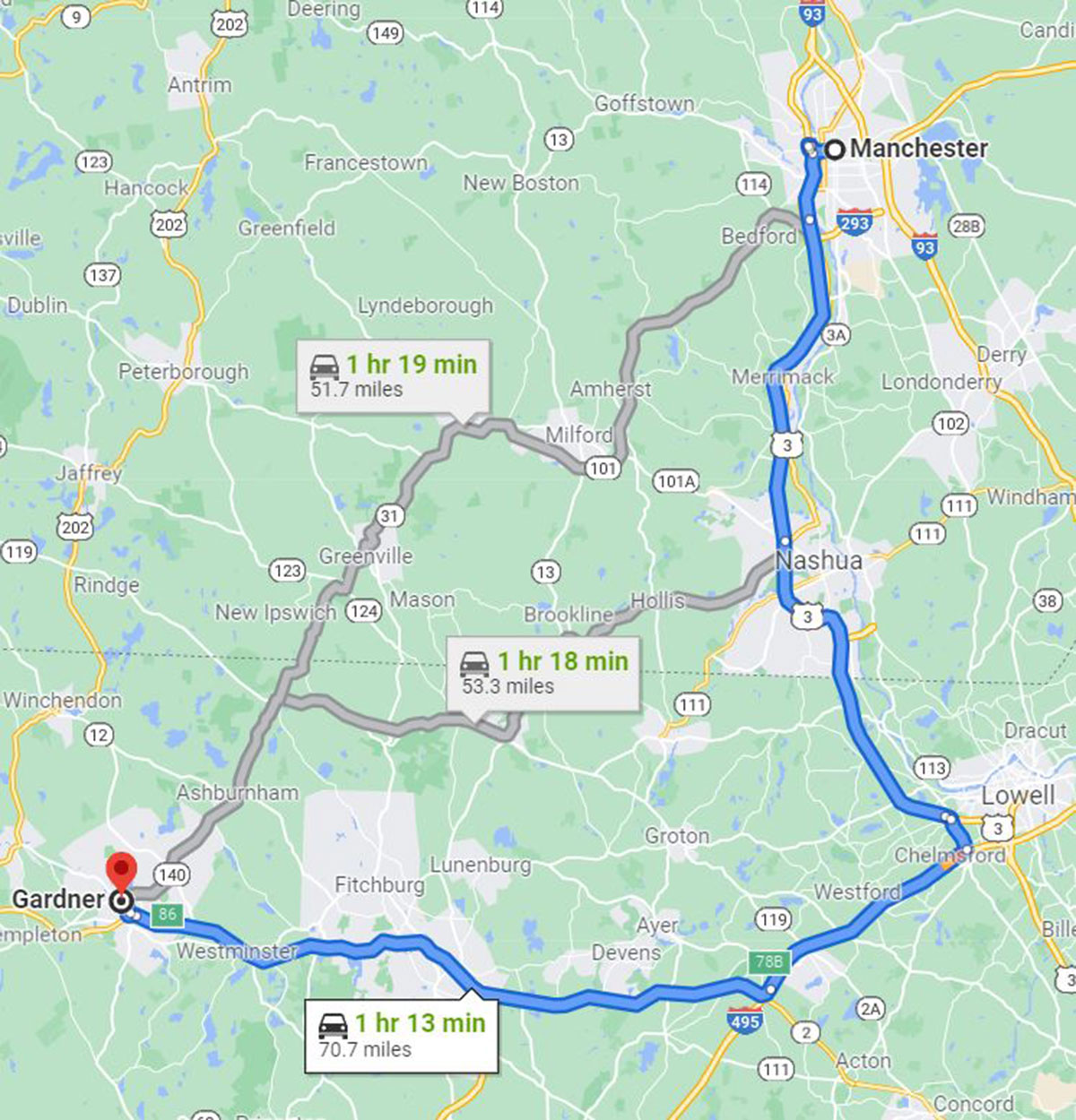 gardnertomanchesternewhampshire-1200 Gardner MA to Manchester NH Map