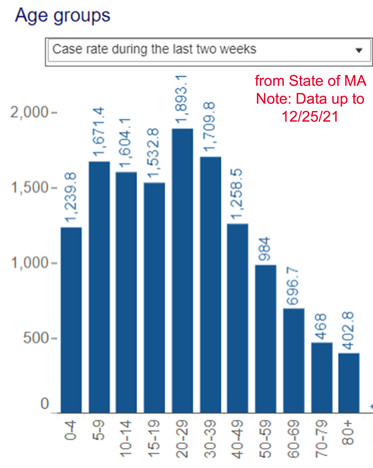 Case rate during the last two weeks by age group