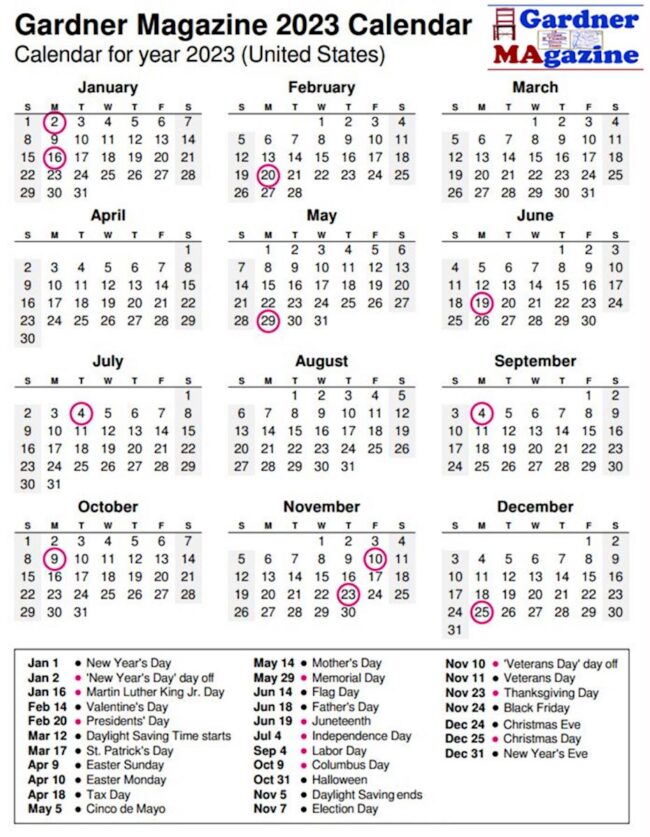 2023 Calendar – Gardner News Magazine: Local News & Articles in Gardner MA