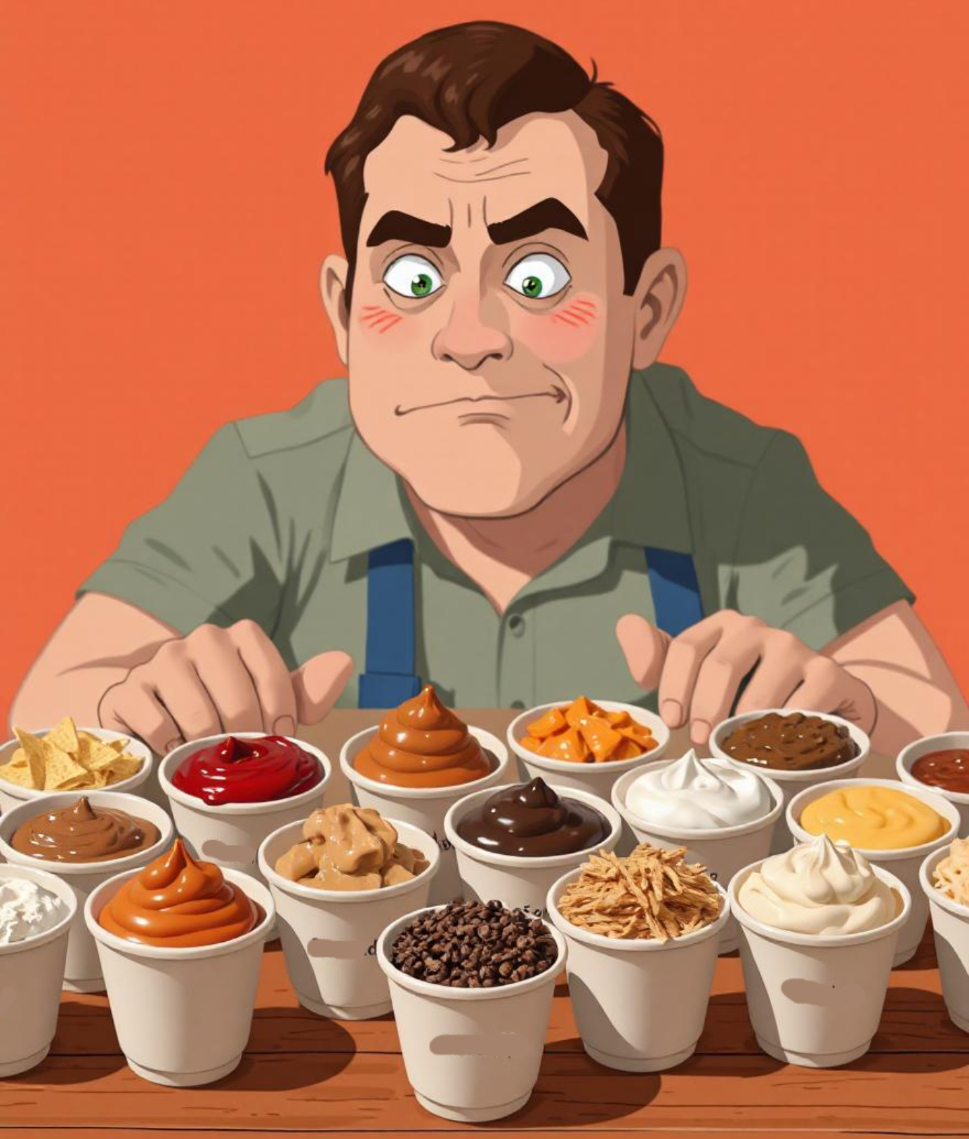 man with condiments