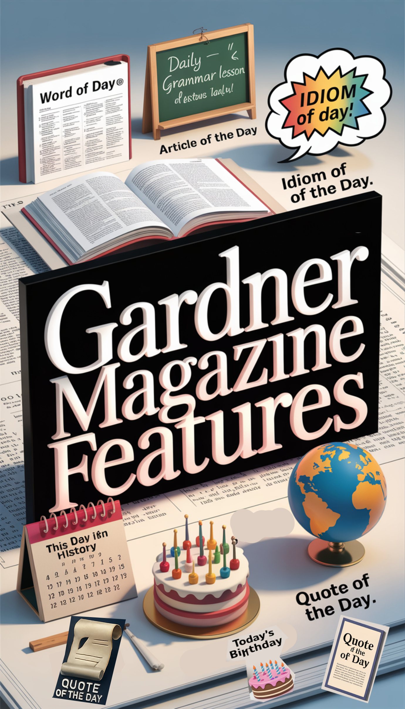Today’s Features:
Word of the Day, Article of the Day, Daily Grammar Lesson, Idiom of the Day, This Day in History, Today’s Birthday, Today’s Holiday, Quote of the Day.